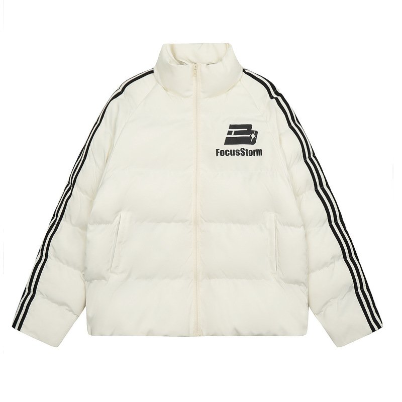 画像5: Feel lonely American street striped color-blocked Down jacket  blouson coat  ユニセックス 男女兼用focus stormロゴスタンドカラーダウンジャケット ブルゾン (5)
