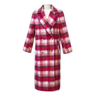 Pink check tailored collar long coat ピンクチェック柄 Pink check tailored collar long coat ピンクチェック柄