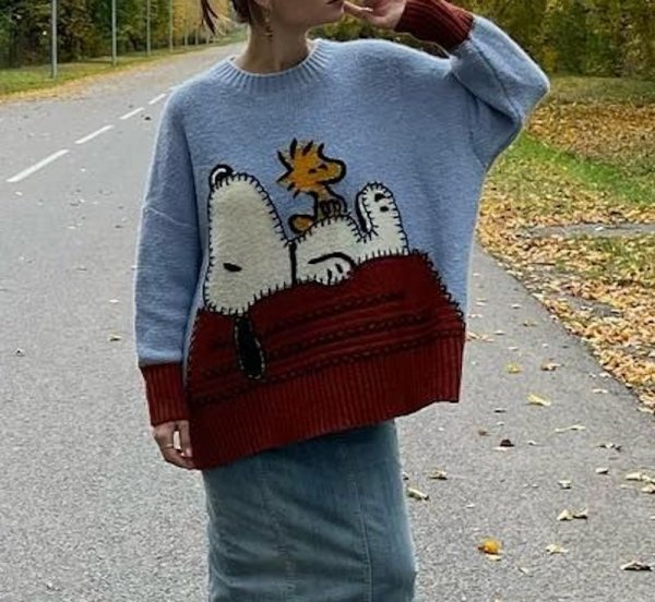 画像6:  Snoopy woven contrast color round neck sweaterknitted ユニセックス男女兼用スヌーピー編み込みコントラストカラーラウンドネックセーター (6)