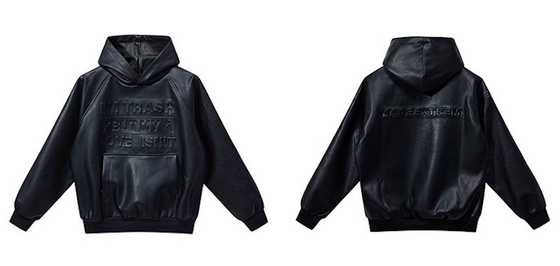 画像2: PU leather high street hooded leather jacket  blouson coat  ユニセックス 男女兼用レザー&ロゴフード付きジャケット ブルゾンフーディパーカーコート (2)