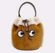 画像2: suede plush leather cowhide eye bucket bag tote Shoulder Crossbody Bag Backpack Bag　アイ目玉付きレザー＆ファートートショルダークロスボディーバッグ (2)