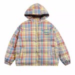 画像3: tom and jerry embroidery checked down jacket short jackets ユニセックス男女兼用 トムとジェリートム＆ジェリー刺繍 チェックダウンジャケットショートダウンジャケット スタジアムジャンパー ベンチコート (3)