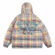 画像2: tom and jerry embroidery checked down jacket short jackets ユニセックス男女兼用 トムとジェリートム＆ジェリー刺繍 チェックダウンジャケットショートダウンジャケット スタジアムジャンパー ベンチコート (2)