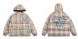 画像4: tom and jerry embroidery checked down jacket short jackets ユニセックス男女兼用 トムとジェリートム＆ジェリー刺繍 チェックダウンジャケットショートダウンジャケット スタジアムジャンパー ベンチコート (4)