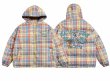 画像1: tom and jerry embroidery checked down jacket short jackets ユニセックス男女兼用 トムとジェリートム＆ジェリー刺繍 チェックダウンジャケットショートダウンジャケット スタジアムジャンパー ベンチコート (1)