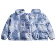 画像3: Tie-dyed denim Down jacket  blouson coat  ユニセックス 男女兼用タイダイ絞り染めデニムスタンドカラーダウンジャケット ブルゾン (3)