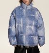 画像4: Tie-dyed denim Down jacket  blouson coat  ユニセックス 男女兼用タイダイ絞り染めデニムスタンドカラーダウンジャケット ブルゾン (4)