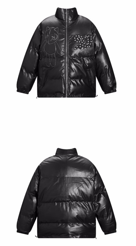 画像5: Bear & Alphabet Logo Embroidery  Down jacket Down jacket  blouson coat  ユニセックス 男女兼用ベア＆アルファベットスタンドカラーダウンジャケット ブルゾン (5)