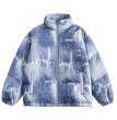 画像1: Tie-dyed denim Down jacket  blouson coat  ユニセックス 男女兼用タイダイ絞り染めデニムスタンドカラーダウンジャケット ブルゾン (1)