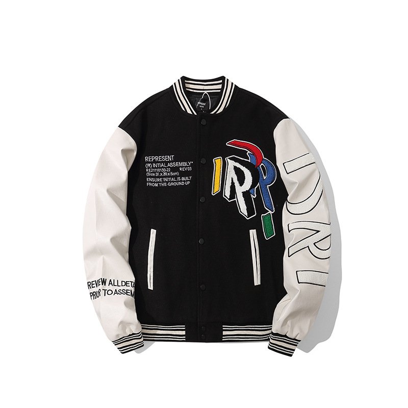 画像4: Big R embroidered baseball jacket stadium jacket baseball uniform jacket blouson  ユニセックス 男女兼用ビッグR刺繍スタジアムジャンパー ダウンジャケット スタジャン MA-1 ボンバー ジャケット ブルゾン (4)