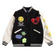 画像5: love letter embroidered  leather sleeves baseball jacket stadium jacket baseball uniform jacket blouson  ユニセックス 男女兼用ハート＆スマイル刺繍スタジアムジャンパー ダウンジャケット スタジャン MA-1 ボンバー ジャケット ブルゾン (5)