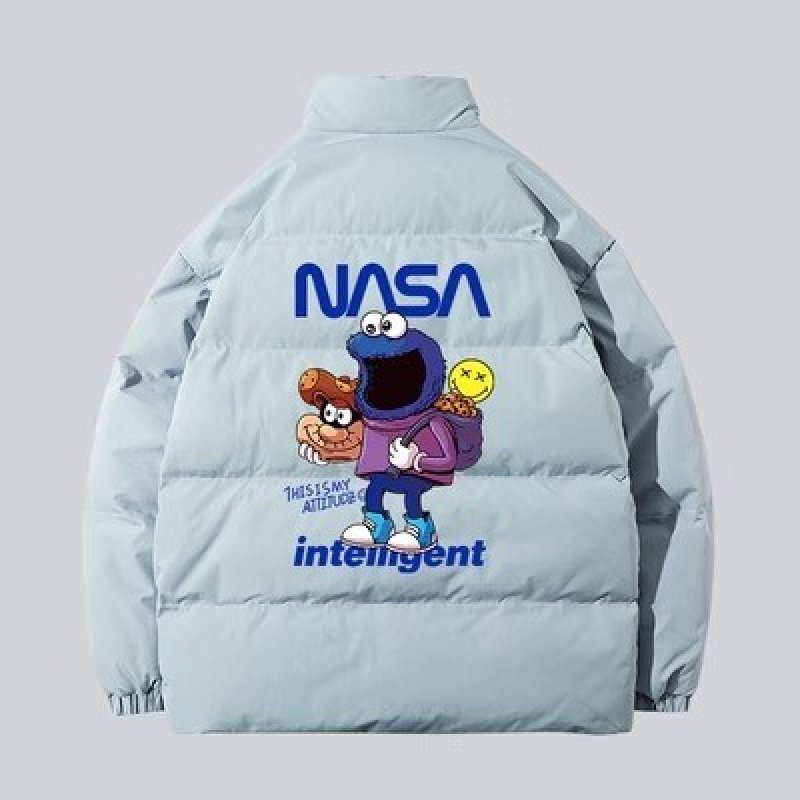 画像3: Unisex Sesame Street Cookie Monster × NASA cartoon logo pattern stand-up collar Down jacket blouson ユニセックス男女兼用セサミストリート×ナサ スタンドカラーダウンジャケット ジャンパー (3)