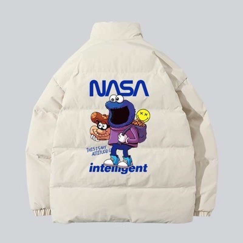 画像2: Unisex Sesame Street Cookie Monster × NASA cartoon logo pattern stand-up collar Down jacket blouson ユニセックス男女兼用セサミストリート×ナサ スタンドカラーダウンジャケット ジャンパー (2)