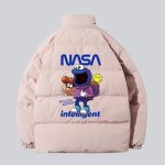 画像4: Unisex Sesame Street Cookie Monster × NASA cartoon logo pattern stand-up collar Down jacket blouson ユニセックス男女兼用セサミストリート×ナサ　スタンドカラーダウンジャケット ジャンパー (4)