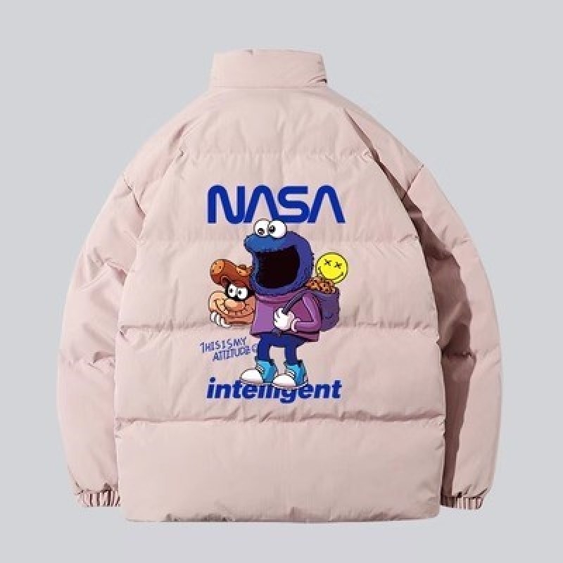 画像4: Unisex Sesame Street Cookie Monster × NASA cartoon logo pattern stand-up collar Down jacket blouson ユニセックス男女兼用セサミストリート×ナサ スタンドカラーダウンジャケット ジャンパー (4)