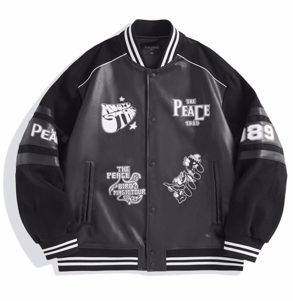 画像1: animal comic leather baseball jacket stadium jacket baseball uniform jacket blouson  ユニセックス 男女兼用アニマルコミックレザースタジアムジャンパー ダウンジャケット スタジャン MA-1 ボンバー ジャケット ブルゾン (1)