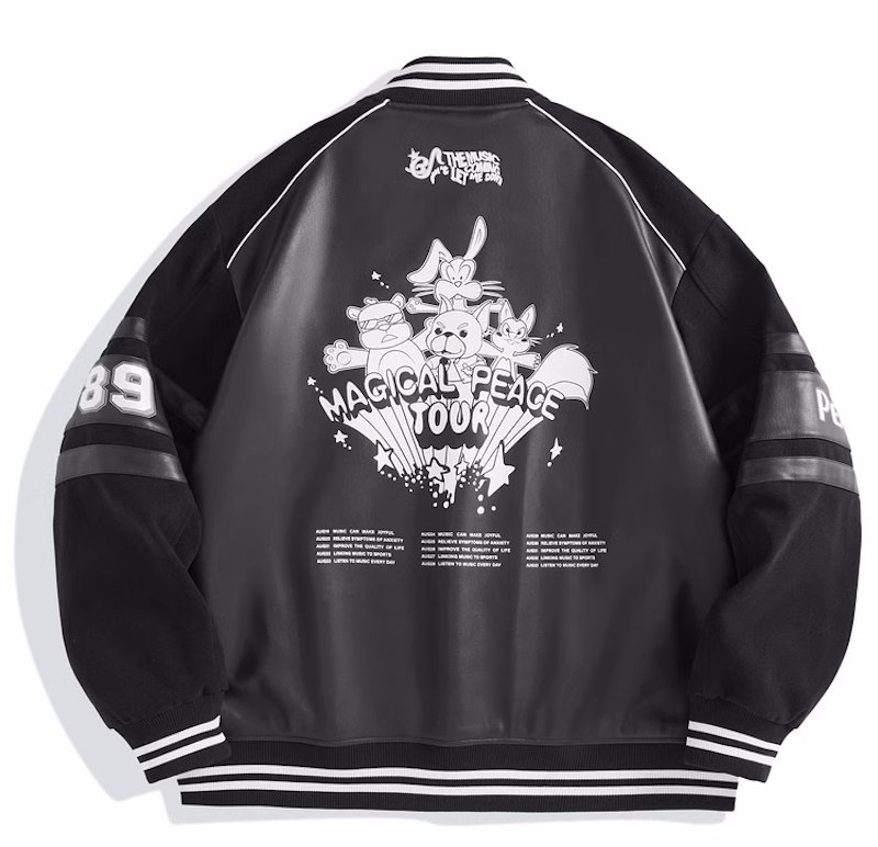 画像2: animal comic leather baseball jacket stadium jacket baseball uniform jacket blouson  ユニセックス 男女兼用アニマルコミックレザースタジアムジャンパー ダウンジャケット スタジャン MA-1 ボンバー ジャケット ブルゾン (2)