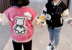 画像3: Kids woolen flocking Smile embroidery Baseball Jacket blouson キッズ ユニセックス 男女兼用 スマイル＆レターロゴ刺繍スタジャン ジャンパー ジャケット ブルゾン (3)