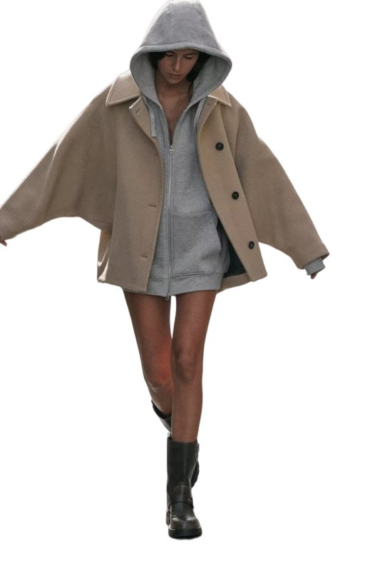 画像2: 23 Women's dolman sleeve Short wool coat     ウール素材 ドルマンスリーブ オシャレ コート (2)
