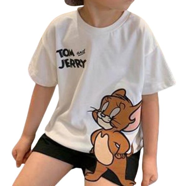 画像1: Baby Kids Unisex Tom and Jerry and others Tshirts 3D ユニセックス 男女兼用 ベビーキッズ トムとジェリー＆プーさん ＆ティガーアップリケ半袖 Tシャツ 子供服 (1)