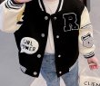 画像4: Kids woolen flocking Smile embroidery Baseball Jacket blouson キッズ ユニセックス 男女兼用 スマイル＆レターロゴ刺繍スタジャン ジャンパー ジャケット ブルゾン (4)