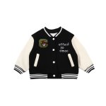 画像1: Kids woolen flocking Bear embroidery Baseball Jacket blouson キッズ ユニセックス 男女兼用 ベア クマ ＆レターロゴ刺繍スタジャン ジャンパー ジャケット ブルゾン (1)