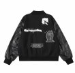 画像2: BLAEXIT Stars & Comics leather sleeves baseball jacket stadium jacket baseball uniform jacket blouson  ユニセックス 男女兼用スター＆コミックレザースリーブスタジアムジャンパー ダウンジャケット スタジャン MA-1 ボンバー ジャケット ブルゾン (2)