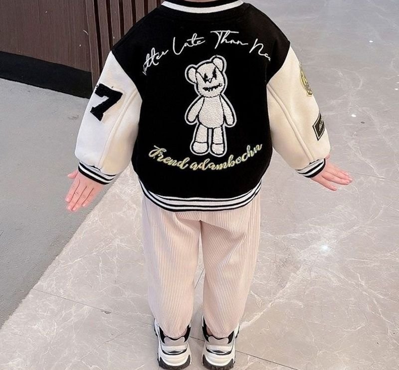Kids KAWS woolen flocking Bear embroidery Baseball Jacket