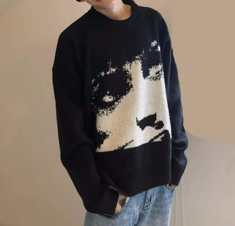 画像4: Unisex portrait jacquard knitted sweater　ユニセックス 男女兼用  ポートレート写真編み込みセーター (4)