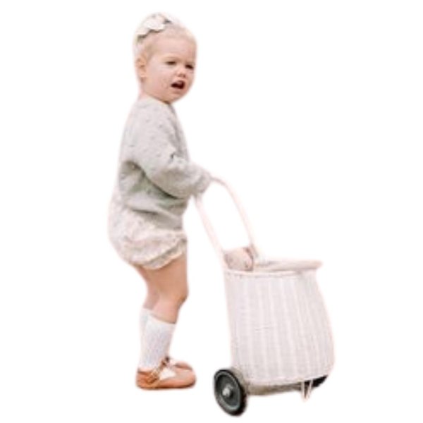 画像1: Kids Hand-woven basket shooting cart キッズ 子供 北欧スタイルラタン籠 かご ショッピングカート (1)