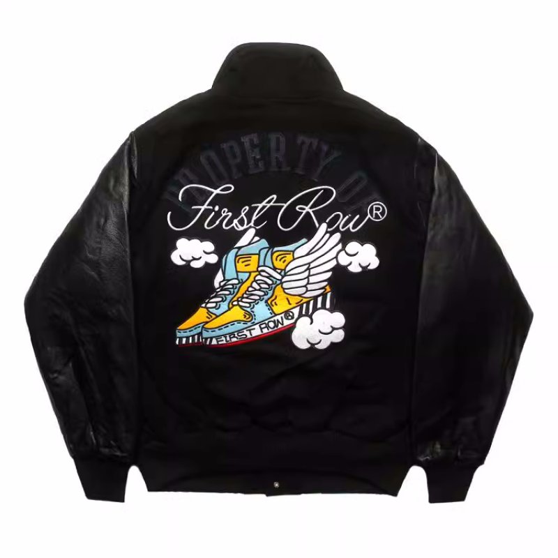 画像4: wool and cowhide sleeve quilted baseball jacket embroidery baseball jacket stadium jacket baseball uniform jacket blouson  ユニセックス 男女兼用ウールと牛革の袖刺繍エンブレムスタジアムジャンパー ダウンジャケット スタジャン MA-1 ボンバー ジャケット ブルゾン (4)