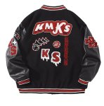 画像2: stitching letter embroidered baseball jacket embroidery baseball jacket stadium jacket baseball uniform jacket blouson  ユニセックス 男女兼用ステッチングベースボール刺繍エンブレムスタジアムジャンパー ダウンジャケット スタジャン MA-1 ボンバー ジャケット ブルゾン (2)