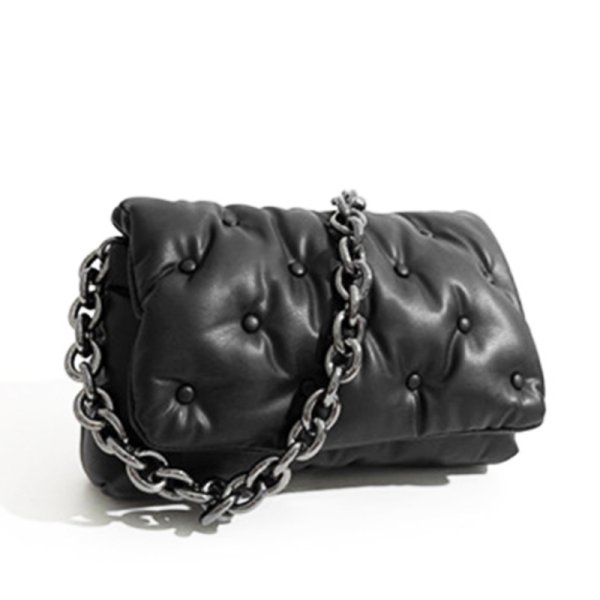 画像1: Woman’s  chain handle quilted down tote shoulder bag  チェーンハンドル キルティングダウントートショルダーバッグ (1)