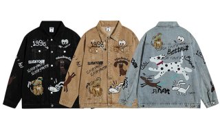デニムジャケット ペイント グラフィティ ユニセックス L2163 Letters Graffiti Print denim jacket G Jean ユニセックス 男女