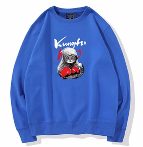 画像1: boxing cat print round neck sweat shirt ユニセックス 男女兼用ボクシングキャットプリント スウェット トレーナー (1)