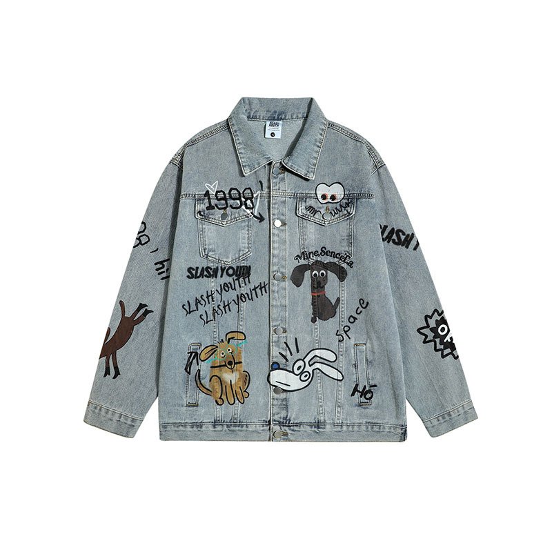 画像5: cartoon graffiti denim jacket G Jean blouson  ユニセックス 男女兼用コミックグラフィックデニムジャケット Gジャンブルゾン (5)