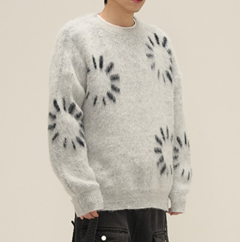 画像4: Unisex color-blocked round neck circle braid sweater ユニセックス 男女兼用 サークル編み込みモヘアセーター (4)