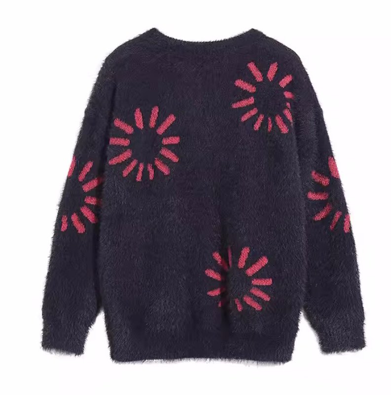 画像2: Unisex color-blocked round neck circle braid sweater ユニセックス 男女兼用 サークル編み込みモヘアセーター (2)