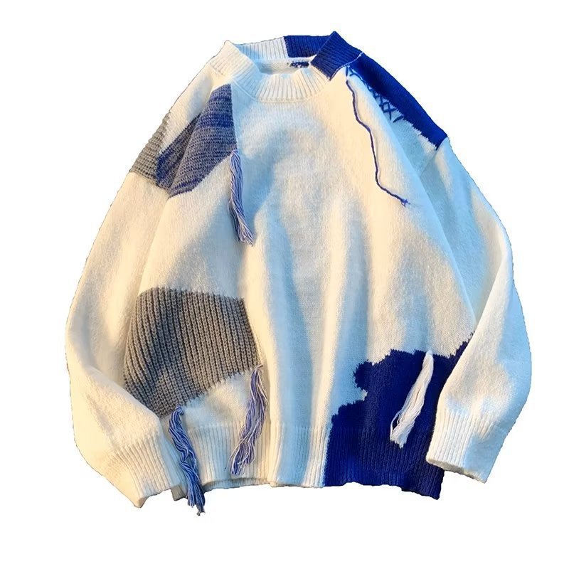 画像4: Unisex color block tassel pullover sweater ユニセックス 男女兼用 カラーブロックタッセルプルオーバセーター (4)