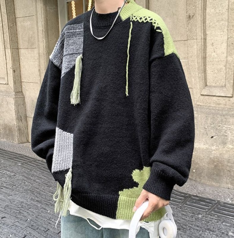 画像3: Unisex color block tassel pullover sweater ユニセックス 男女兼用 カラーブロックタッセルプルオーバセーター (3)