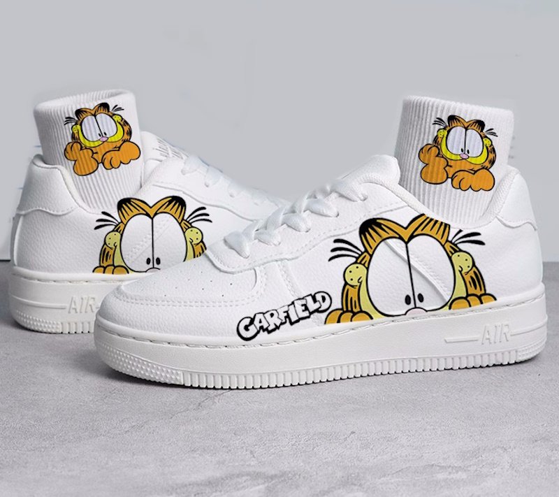ガーフィールド 4つ足 Unisex garfield print lace up leather sneakers shoes 男女