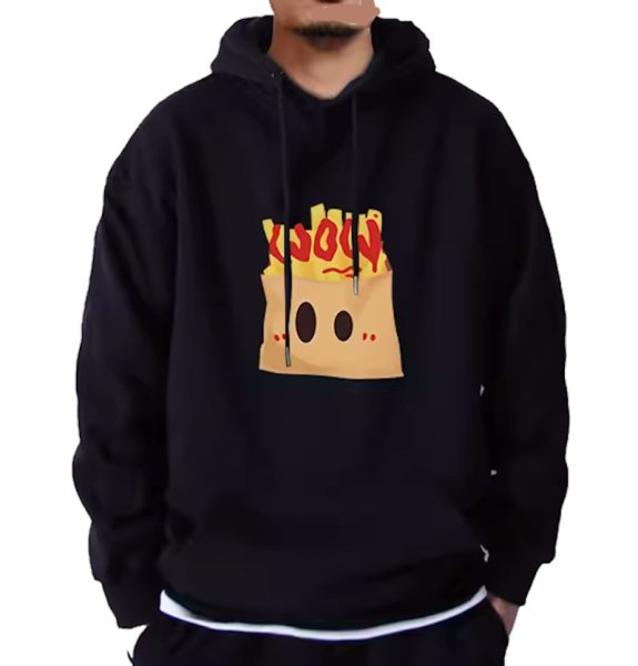 画像1: wow potato fries print Hoodie sweater  ユニセックス 男女兼用 フライドポテトプリント 起毛フーディスウェットパーカー (1)