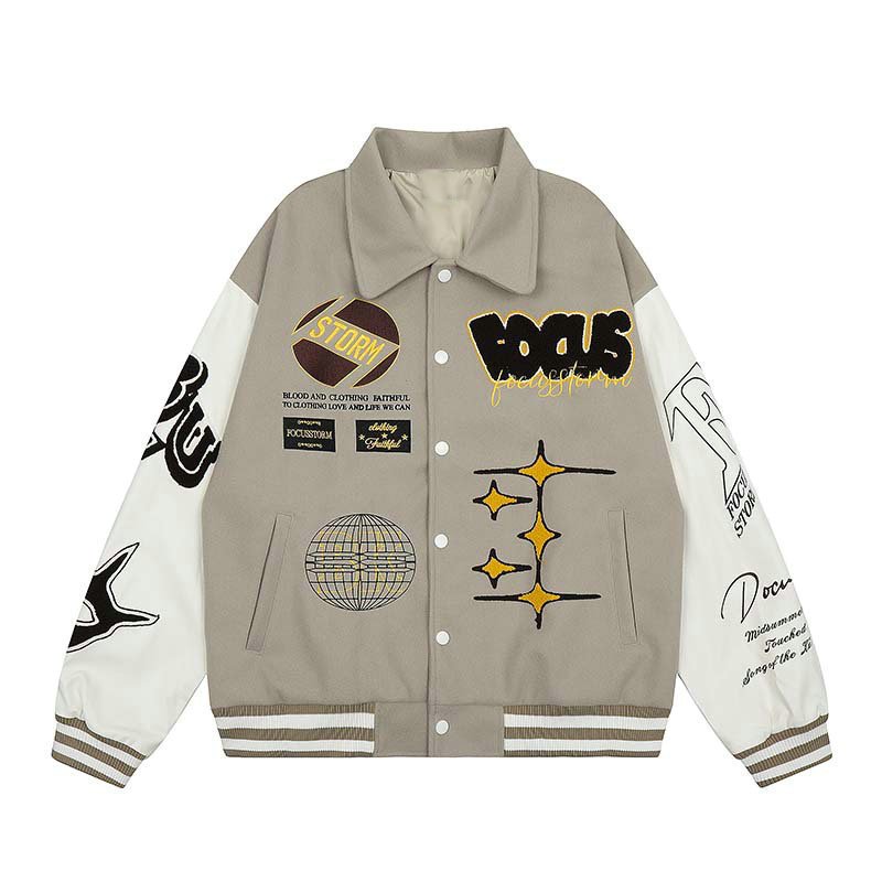 画像2: one eye embroidery baseball jacket stadium jacket baseball uniform jacket blouson  ユニセックス 男女兼用ワンアイ片目刺繍スタジアムジャンパー ダウンジャケット スタジャン MA-1 ボンバー ジャケット ブルゾン (2)