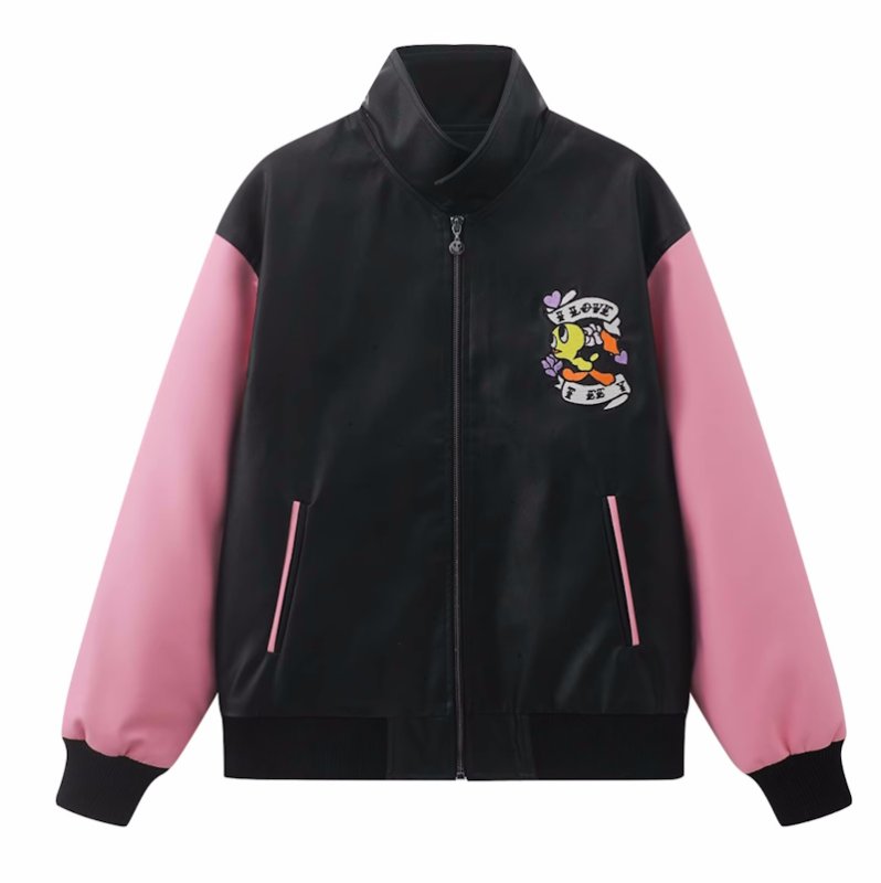 画像4: looney tunes tweety stadium jacket BASEBALL JACKET baseball uniform jacket blouson  ユニセックス 男女兼用ルーニー・テューンズトゥイーティーレザー スタジアムジャンパー スタジャン MA-1 ボンバー ジャケット ブルゾン (4)