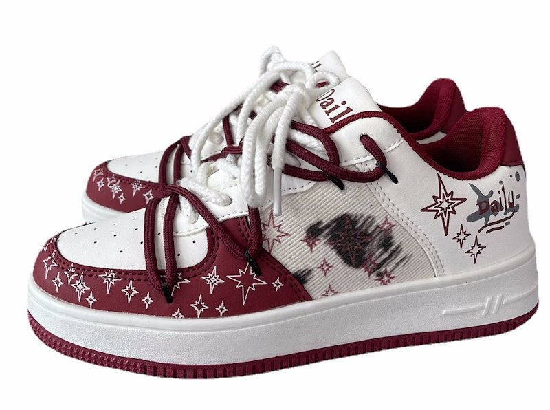 画像4: Color matching leather star paint lace up sneakers shoes 男女兼用 ユニセックスカラーマッチングスターペイント レザーレースアップレザースニーカーシューズ (4)