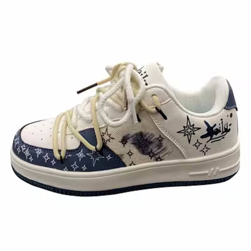 画像2: Color matching leather star paint lace up sneakers shoes 男女兼用 ユニセックスカラーマッチングスターペイント レザーレースアップレザースニーカーシューズ (2)