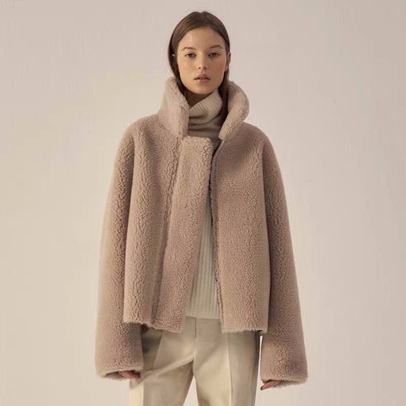 画像3:  reversible thickened sheepskin Leather& lamb plush long Coat リバーシブルレザー＆ラムファーショート丈ジャケット (3)
