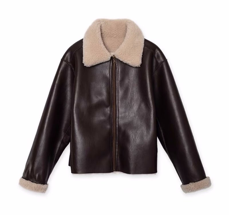 画像9:  reversible thickened sheepskin Leather& lamb plush long Coat リバーシブルレザー＆ラムファーショート丈ジャケット (9)