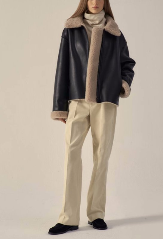 画像6:  reversible thickened sheepskin Leather& lamb plush long Coat リバーシブルレザー＆ラムファーショート丈ジャケット (6)