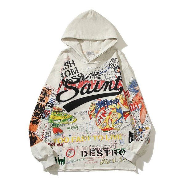 画像1: Unisex SM × TM Graff Pullover Hoodie ユニセックス 男女兼用 グラフィック プリント プルオーバー　フーディ　パーカー　スウェット (1)